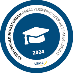 Siegel 2024: 15 Weiterbildungsstunden gemäß VersVermV über die VEMA EG erfüllt